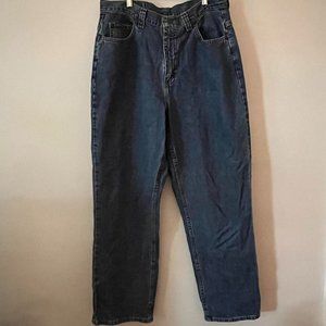 riders by lee dark wash jeans with adjustable buckle on back